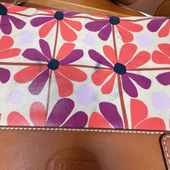 Fossil Key Per Coated Canvas Messenger Bag Floral Print 70s Flower Power Groovy - Picture 6 of 11
